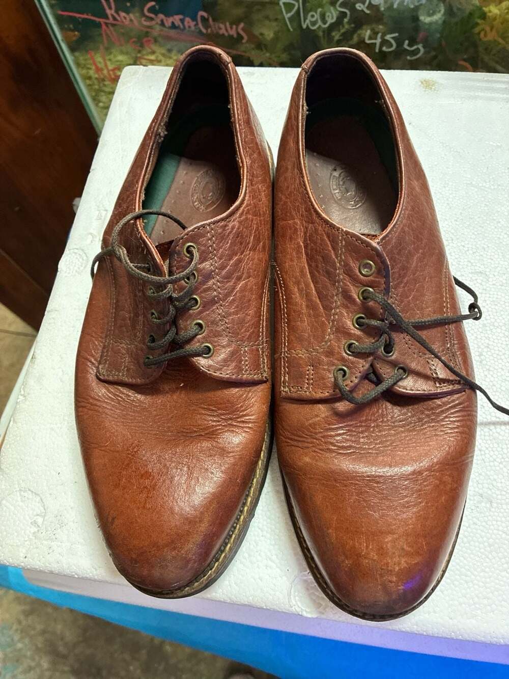 H.S. Trask Brown Bison Leather Derby Shoes Lug Sole